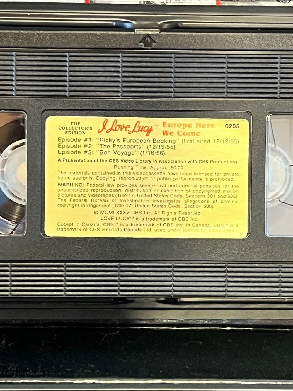 5/$20 I Love Lucy VHS 1985 Collector’s Edition Europe Here We Come CBS Video - Picture 5 of 7
